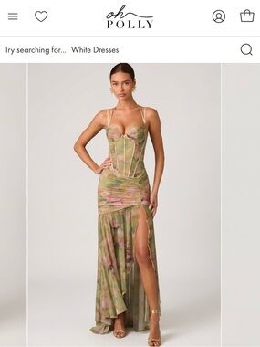 Oh Polly Olive Green & Pink Floral High-Low Mesh Corset Dress